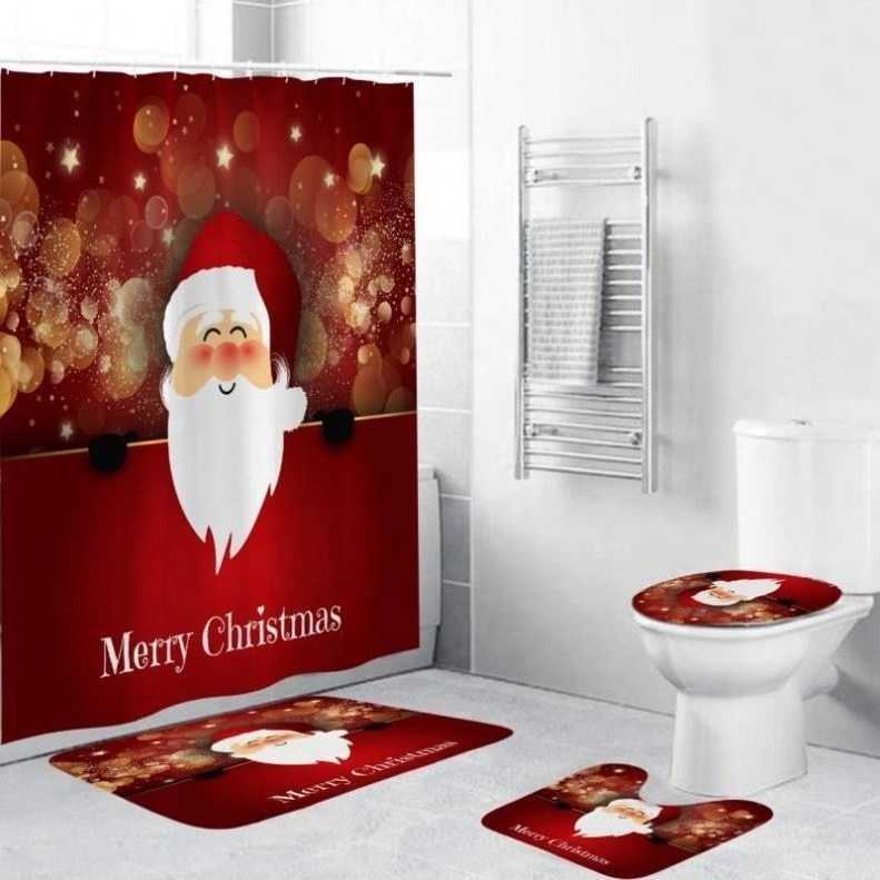 Merry Christmas Classy Bathroom Decoration 3D Digital Printing Gift Polyester Waterproof Shower Curtain