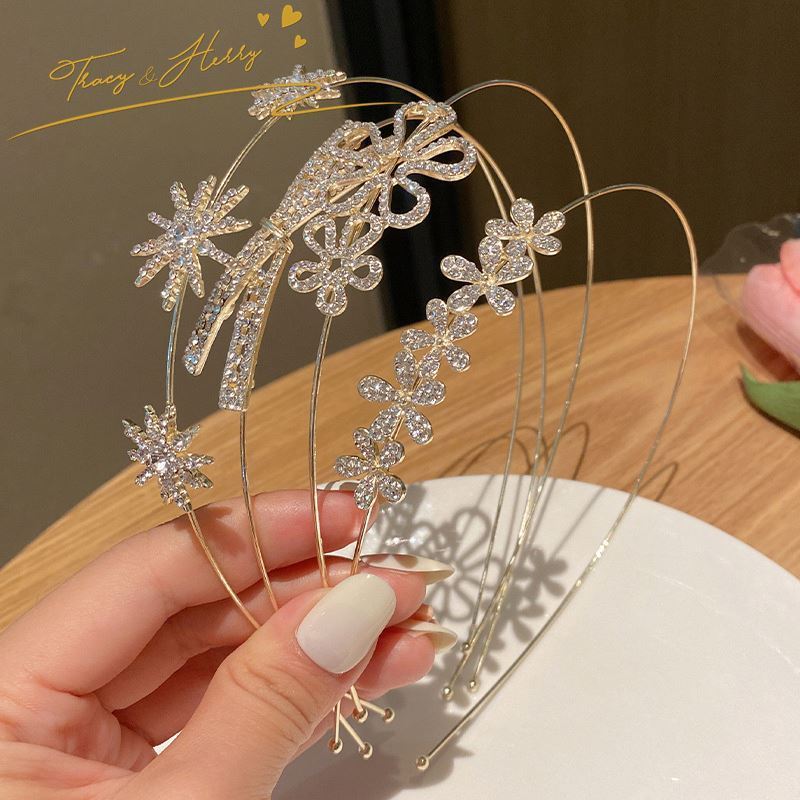 Korean Temperament Ladies Hair Accessories Zircon Fine Edge Metal Female French Simple Butterfly Flower Headband