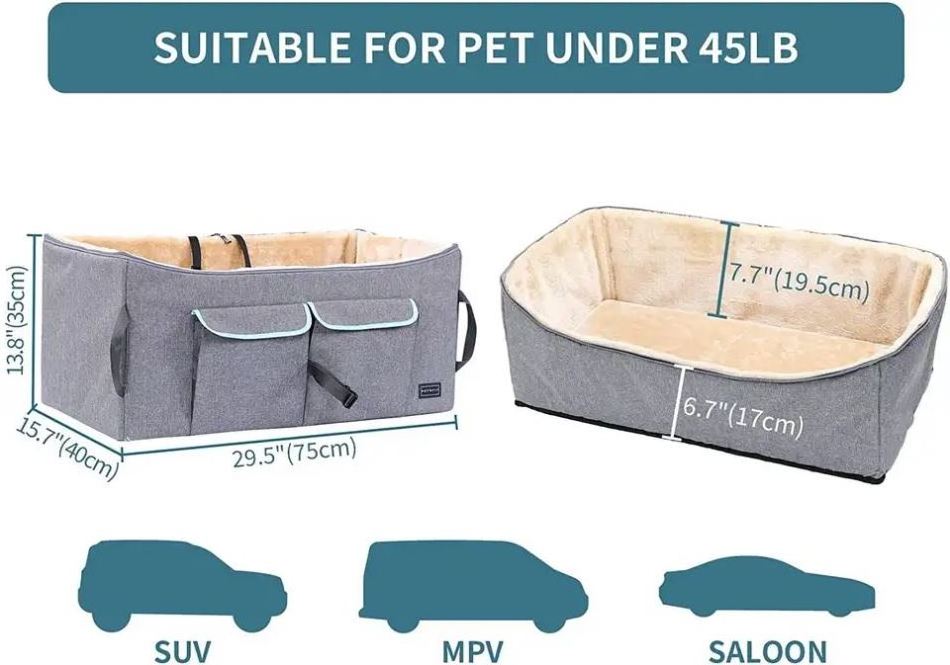 Pet Travel Car Booster Seat With Safety Belt,Washable Double-sided Cushion And Storage Pocket For Dogs