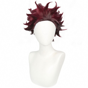 Kamado Tanjirou cosplay wig Outward warping ombre red short synthetic hair high quality for men