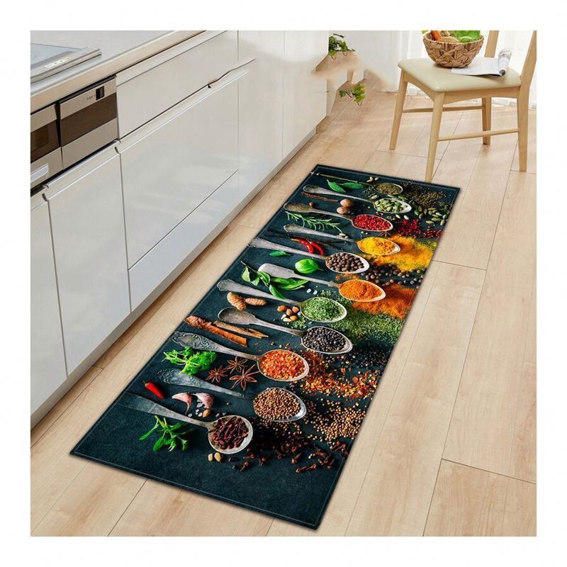 Kitchen Spice Seasoning Spoon Pattern Carpets Rugs Kitchen Doormat Corridor Non-slip Decorative Floor Mat Area Rug Gift