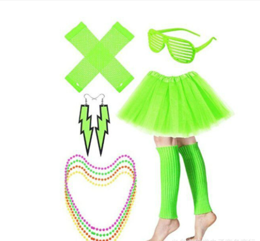 classic ladies dress up neon necklace blinds eyeglasses earrings fishnet glove leg cover tutu skirt suit