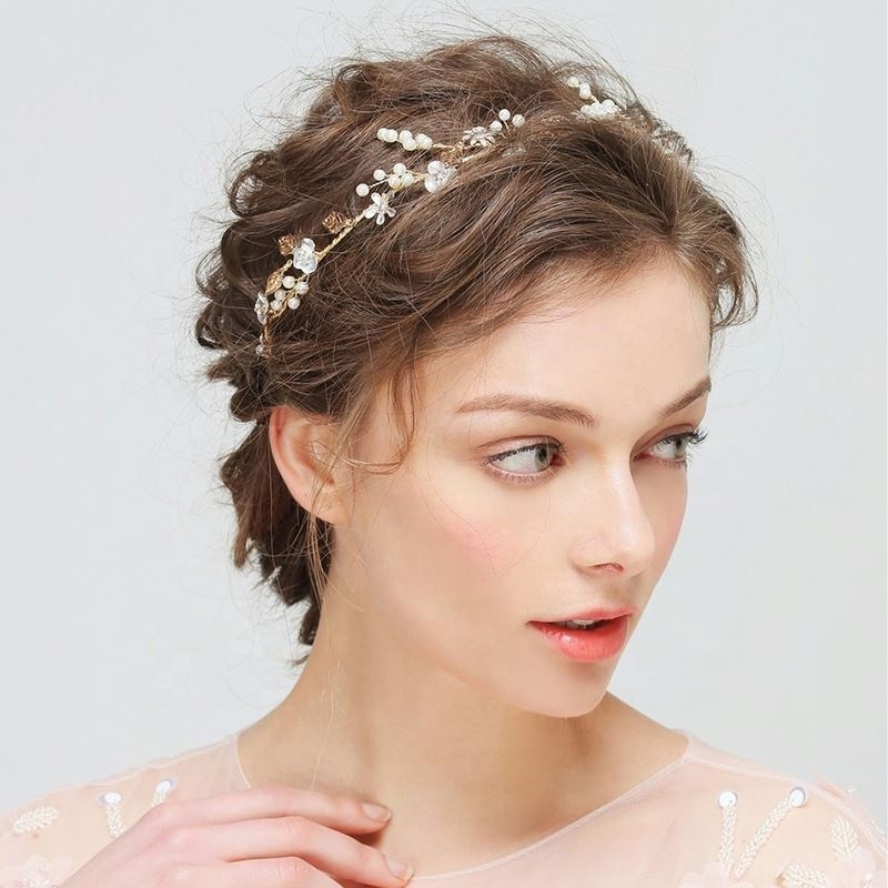 Fashion Handmade Pearl Bridal Wedding Headbands Hair Vine Earring Set Princess Headpiece For Women