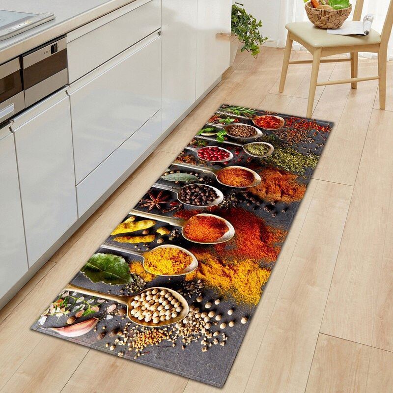 Kitchen Spice Seasoning Spoon Pattern Carpets Rugs Kitchen Doormat Corridor Non-slip Decorative Floor Mat Area Rug Gift