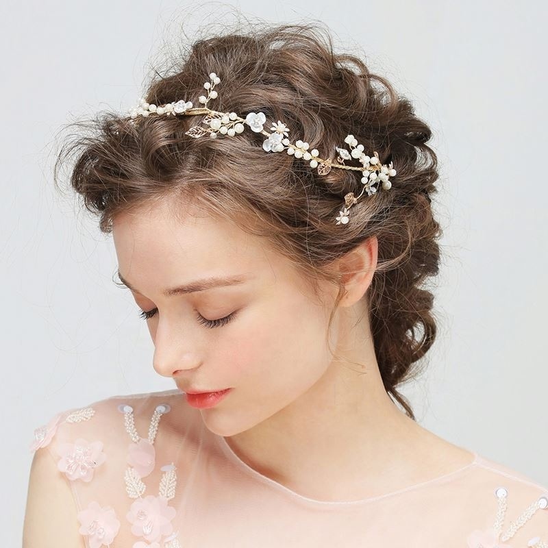 Fashion Handmade Pearl Bridal Wedding Headbands Hair Vine Earring Set Princess Headpiece For Women