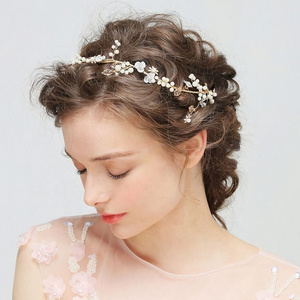 Fashion Handmade Pearl Bridal Wedding Headbands Hair Vine Earring Set Princess Headpiece For Women