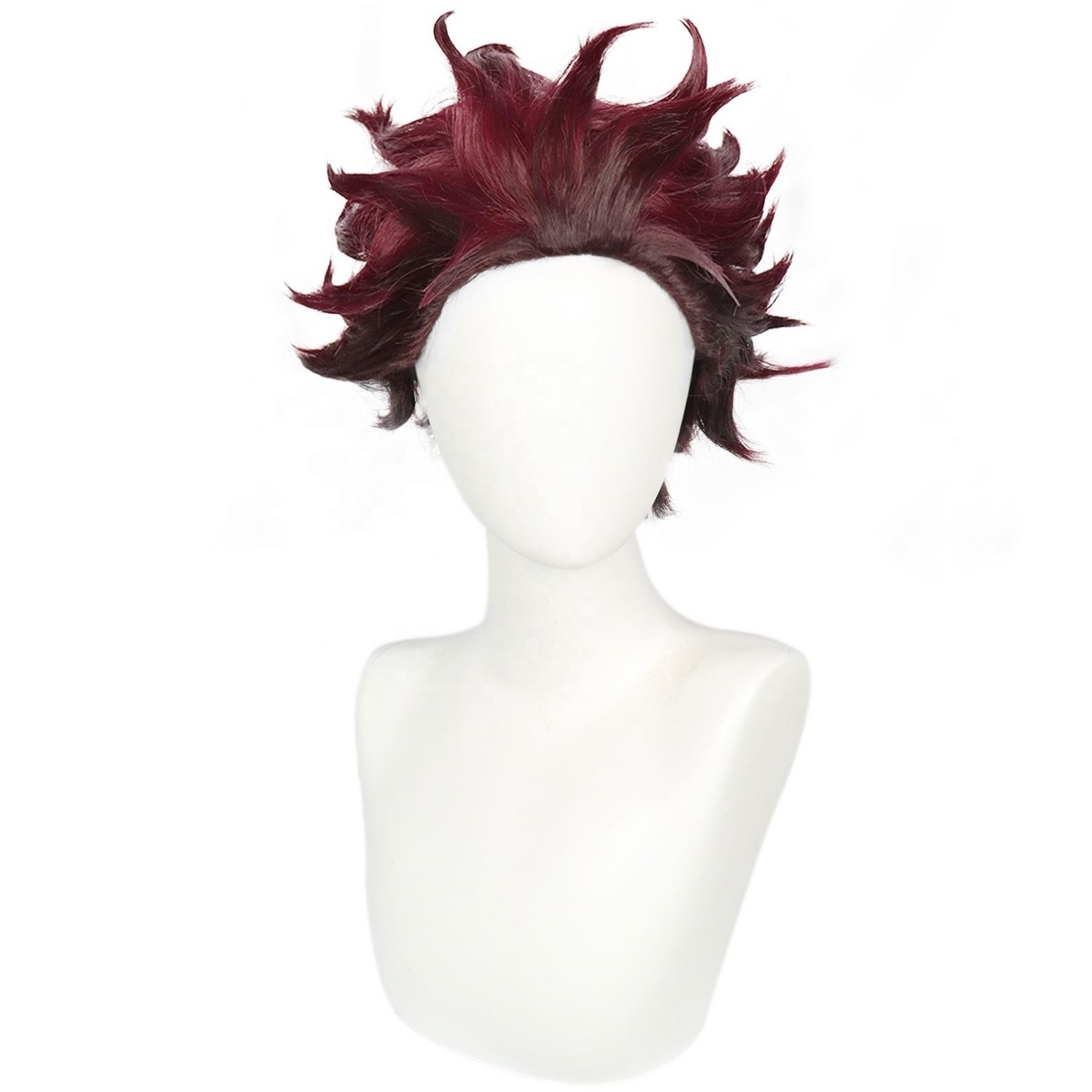 Demon Slayer Kamado Tanjirou Cosplay Wig Short Wavy Dark Red Wig Anime Tanjirou Wig