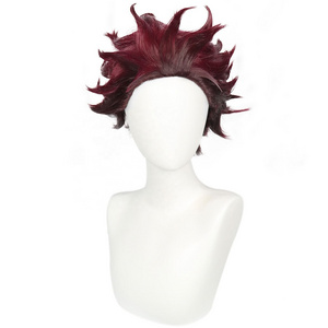 Demon Slayer Kamado Tanjirou Cosplay Wig Short Wavy Dark Red Wig Anime Tanjirou Wig