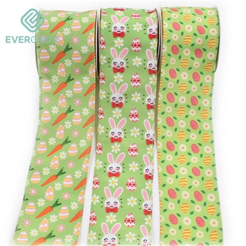 Top Selling Easter Eggs Flower Carrots Bunny Fabric Ribbons for Easter Wrapping Wreath Party Decoration