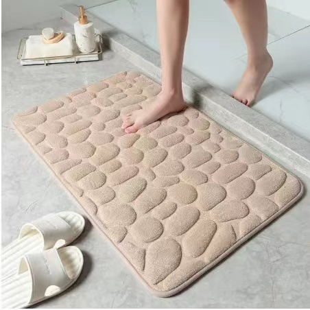 Microfiber Cobble Stone Embossed Bath Mat Memory Foam Pad Anti Slip Stone Mat Door Mats Bathtub Side Floor Rug