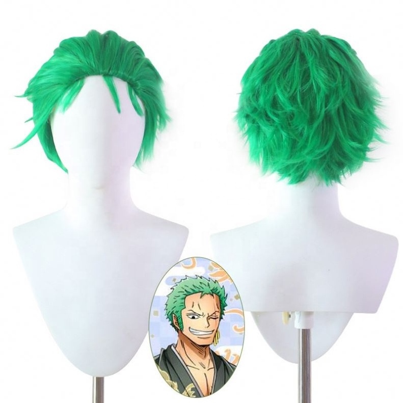 Short Green Fluffy Zoro Men Boy Wigs Anime Show Halloween Cosplay Costume Wig Roronoa Zoro party wig from ONE PIECE