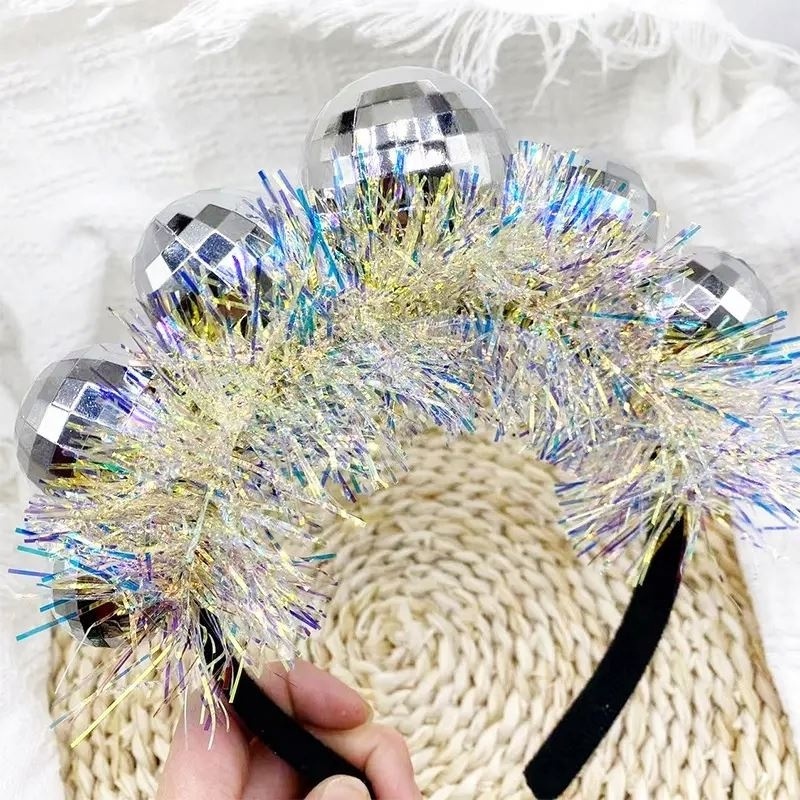 Novelty Christmas Disco Ball Headband With Sequin Dance Party Costume Accessories