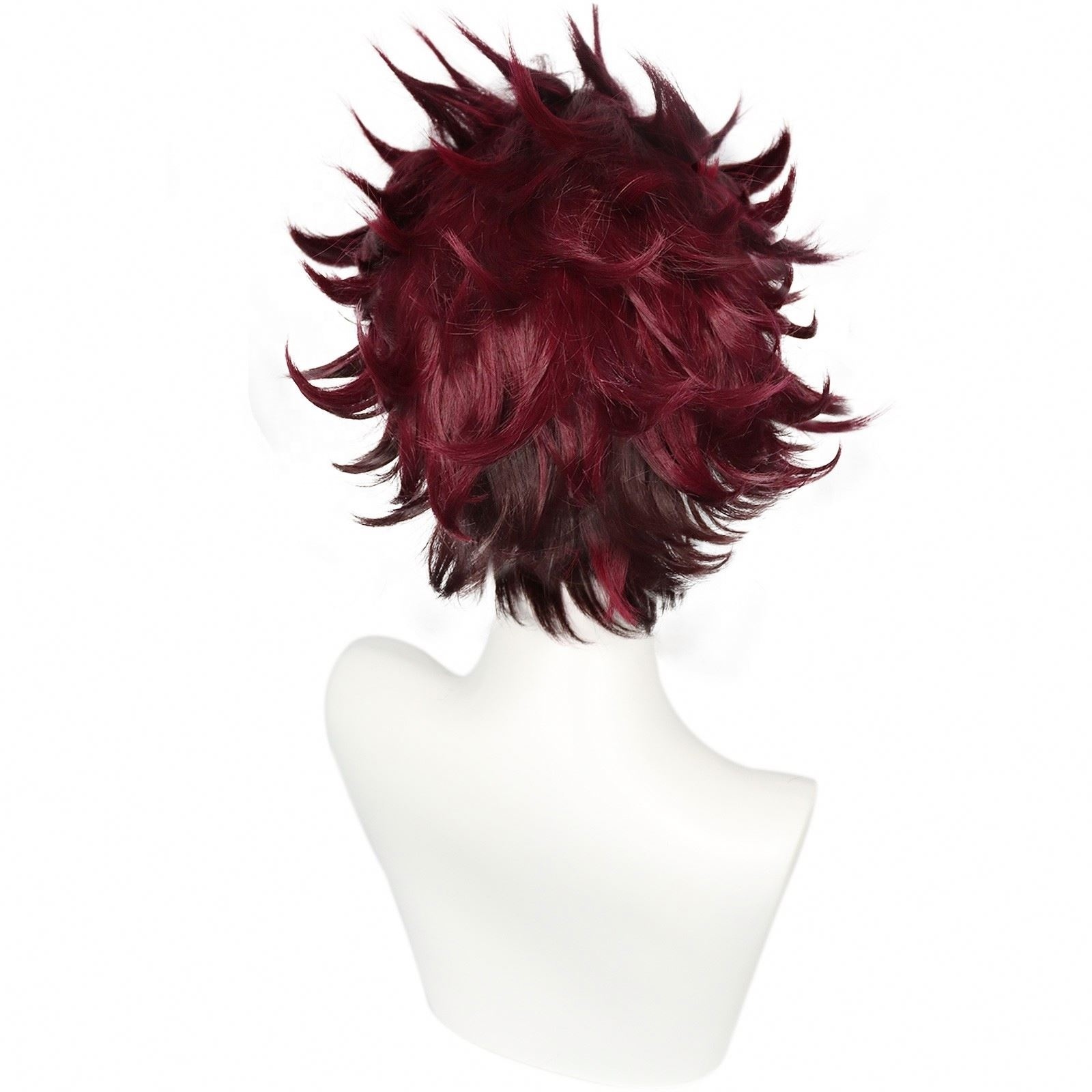 Kamado Tanjirou cosplay wig Outward warping ombre red short synthetic hair high quality for men