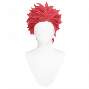 Hakuji Anime Cosplay Wig Men Pink Red Short Hair Synthetic Wig for Boys Halloween Costume Party Props