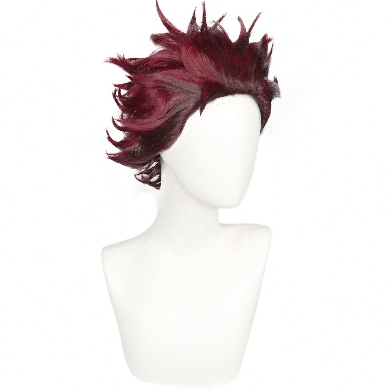 Kamado Tanjirou cosplay wig Outward warping ombre red short synthetic hair high quality for men