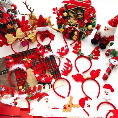 Christmas headbands Hair clips Santa Claus Snowman Antlers headbands Children's holiday party decorations Hair accessories