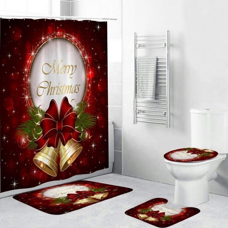 Merry Christmas Classy Bathroom Decoration 3D Digital Printing Gift Polyester Waterproof Shower Curtain