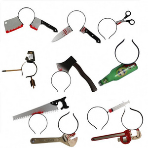 halloween decor props scary bloody hammer wrench arrow beer bottle cleave headband