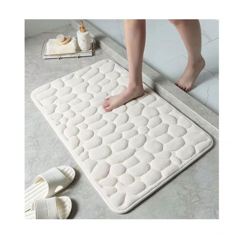 Microfiber Cobble Stone Embossed Bath Mat Memory Foam Pad Anti Slip Stone Mat Door Mats Bathtub Side Floor Rug