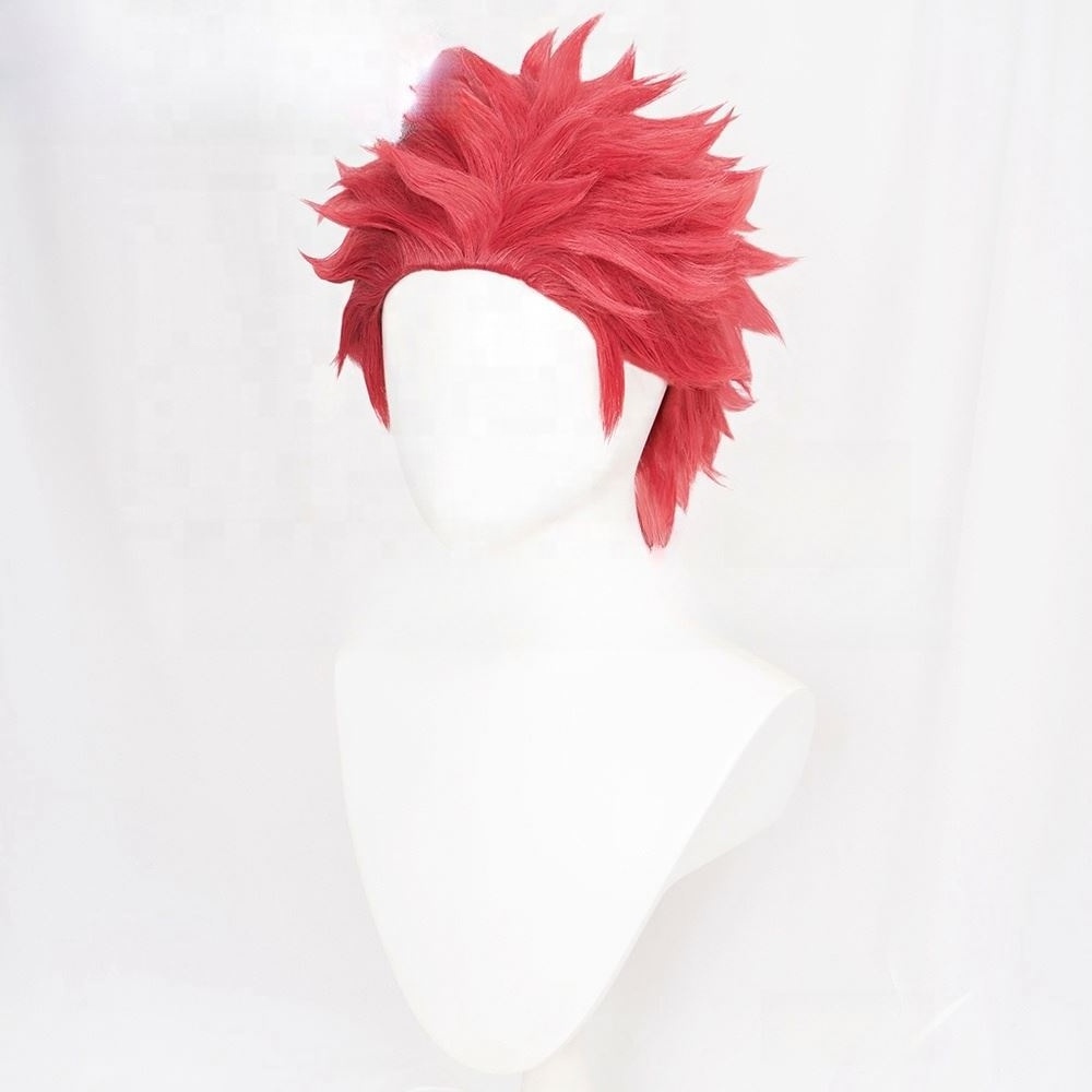 Hakuji Anime Cosplay Wig Men Pink Red Short Hair Synthetic Wig for Boys Halloween Costume Party Props