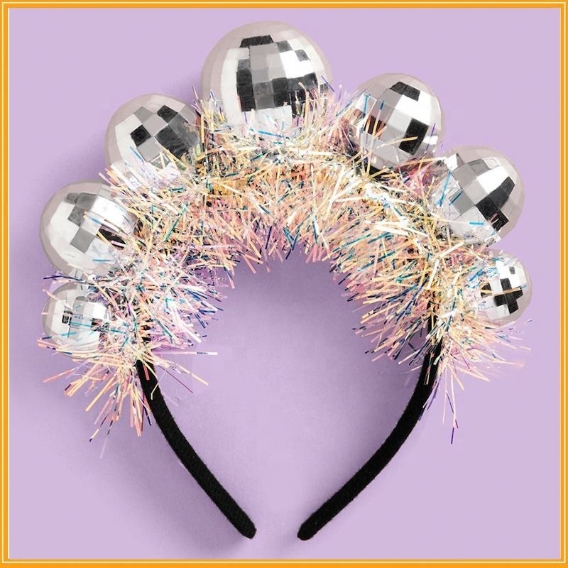 Novelty Christmas Disco Ball Headband With Sequin Dance Party Costume Accessories