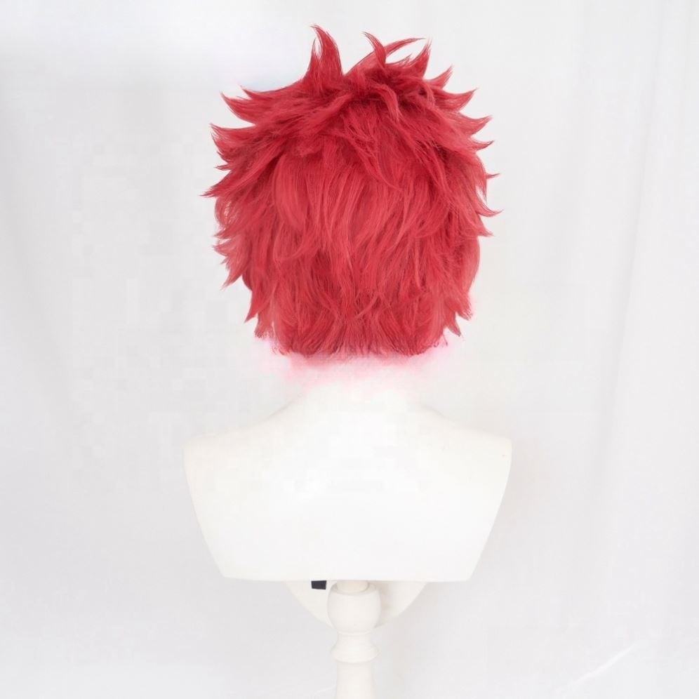 Hakuji Anime Cosplay Wig Men Pink Red Short Hair Synthetic Wig for Boys Halloween Costume Party Props