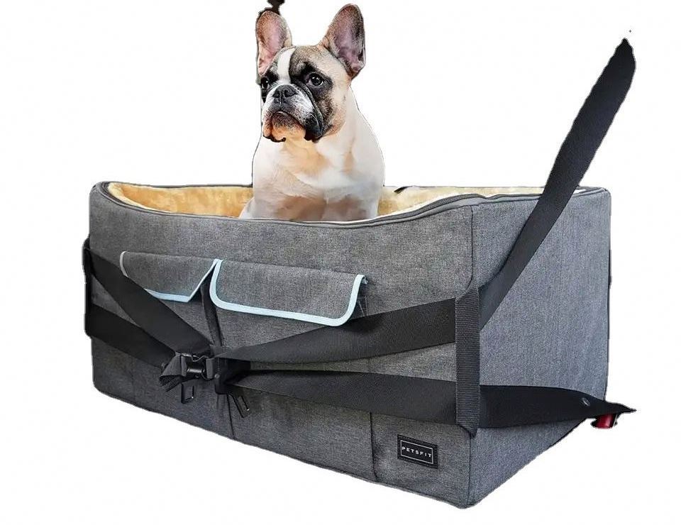 Pet Travel Car Booster Seat With Safety Belt,Washable Double-sided Cushion And Storage Pocket For Dogs