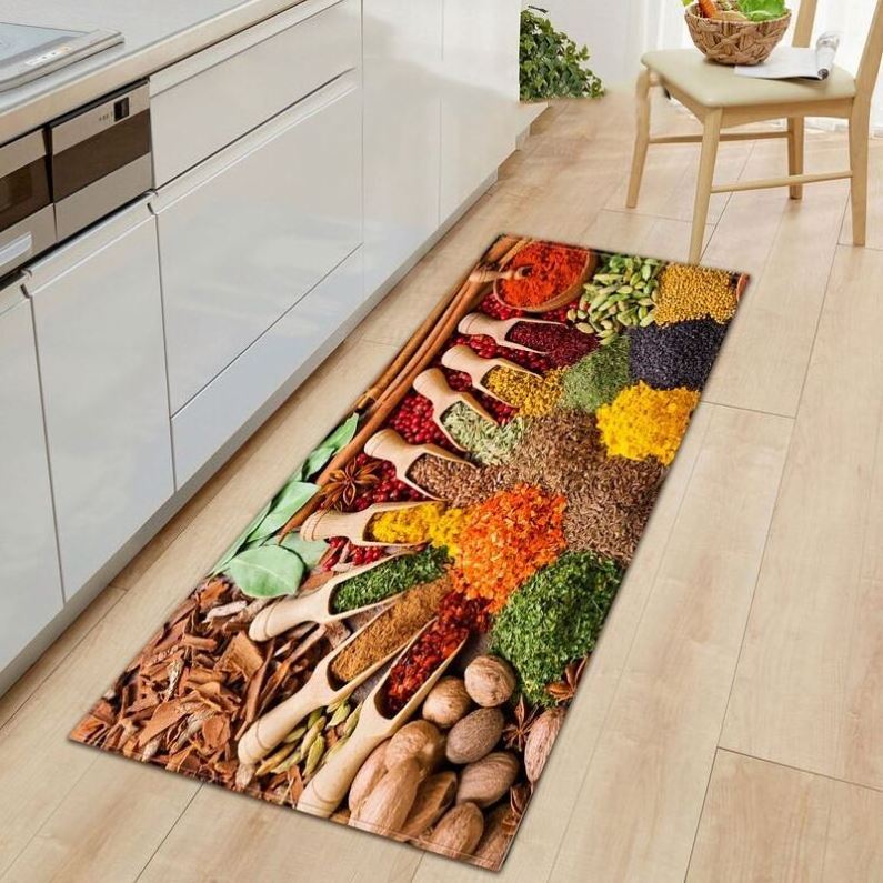 Kitchen Spice Seasoning Spoon Pattern Carpets Rugs Kitchen Doormat Corridor Non-slip Decorative Floor Mat Area Rug Gift