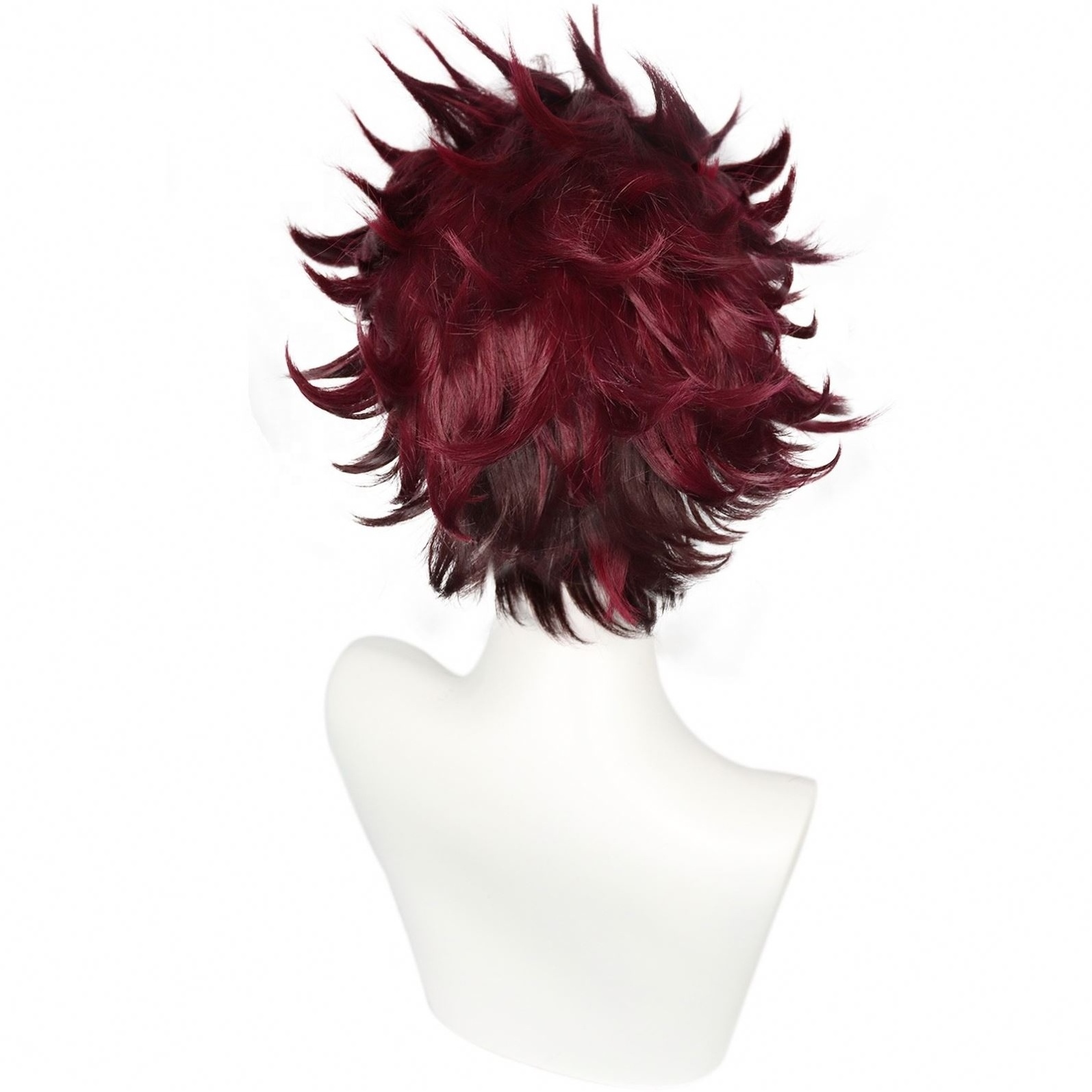 Demon Slayer Kamado Tanjirou Cosplay Wig Short Wavy Dark Red Wig Anime Tanjirou Wig