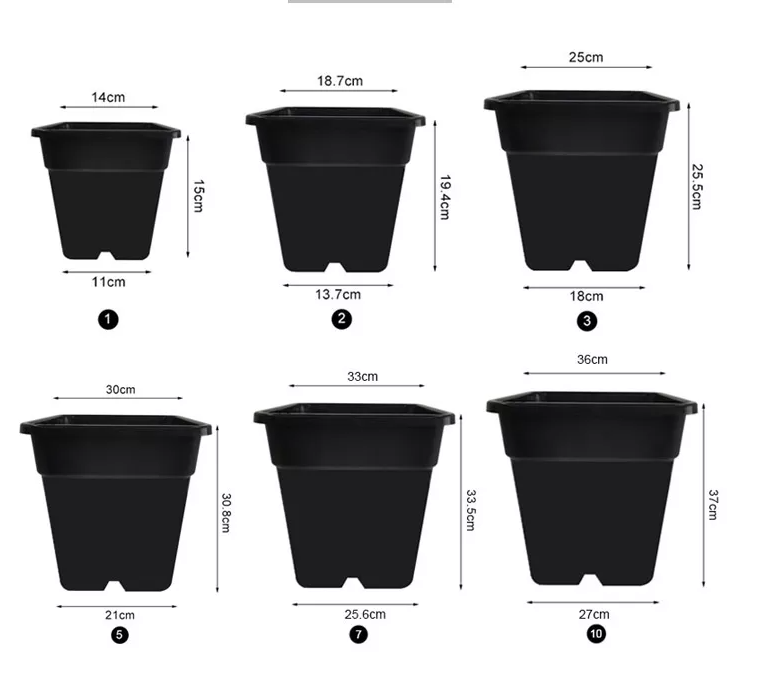 Container Durable Agricultural Square Nursury Seeding Plastic 1 2 3 5 7 Gallon Grass Plant Pots&Planter