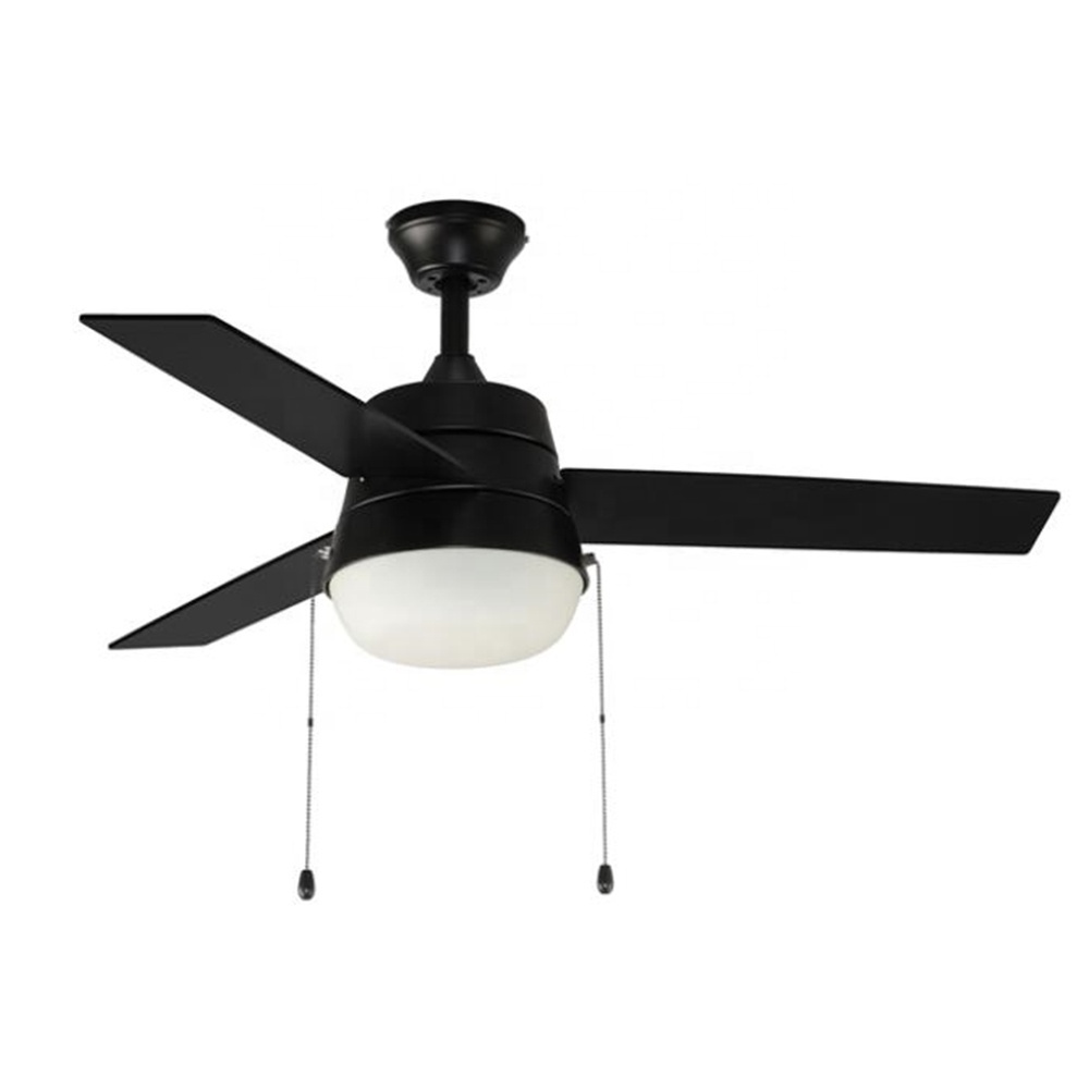 EVERGREEN Household 44Inch AC LED Ceiling Fans with Pull Chain Switch 3 Plywood Blades Ceiling Fan with Light,Matte Black Finish