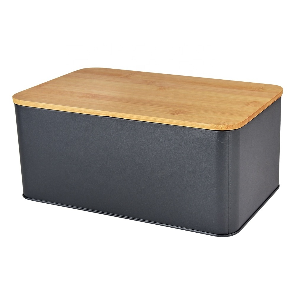 EVERGREEN Bread Bin for Kitchen Countertop - Metal Breadbox with Bamboo Chopping Board Lid