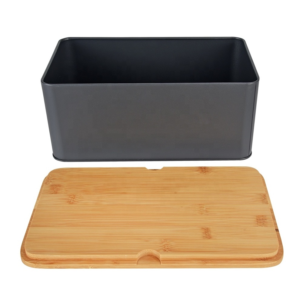 EVERGREEN Bread Bin for Kitchen Countertop - Metal Breadbox with Bamboo Chopping Board Lid