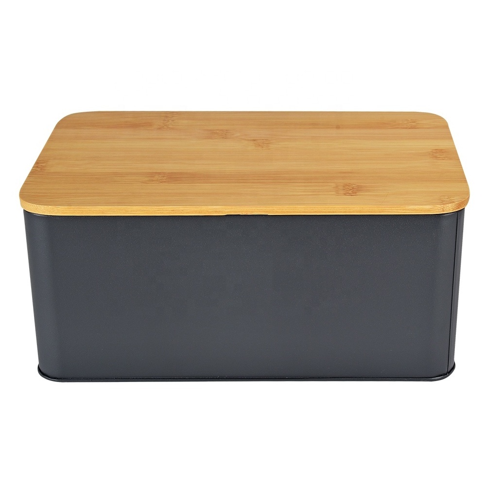 EVERGREEN Bread Bin for Kitchen Countertop - Metal Breadbox with Bamboo Chopping Board Lid