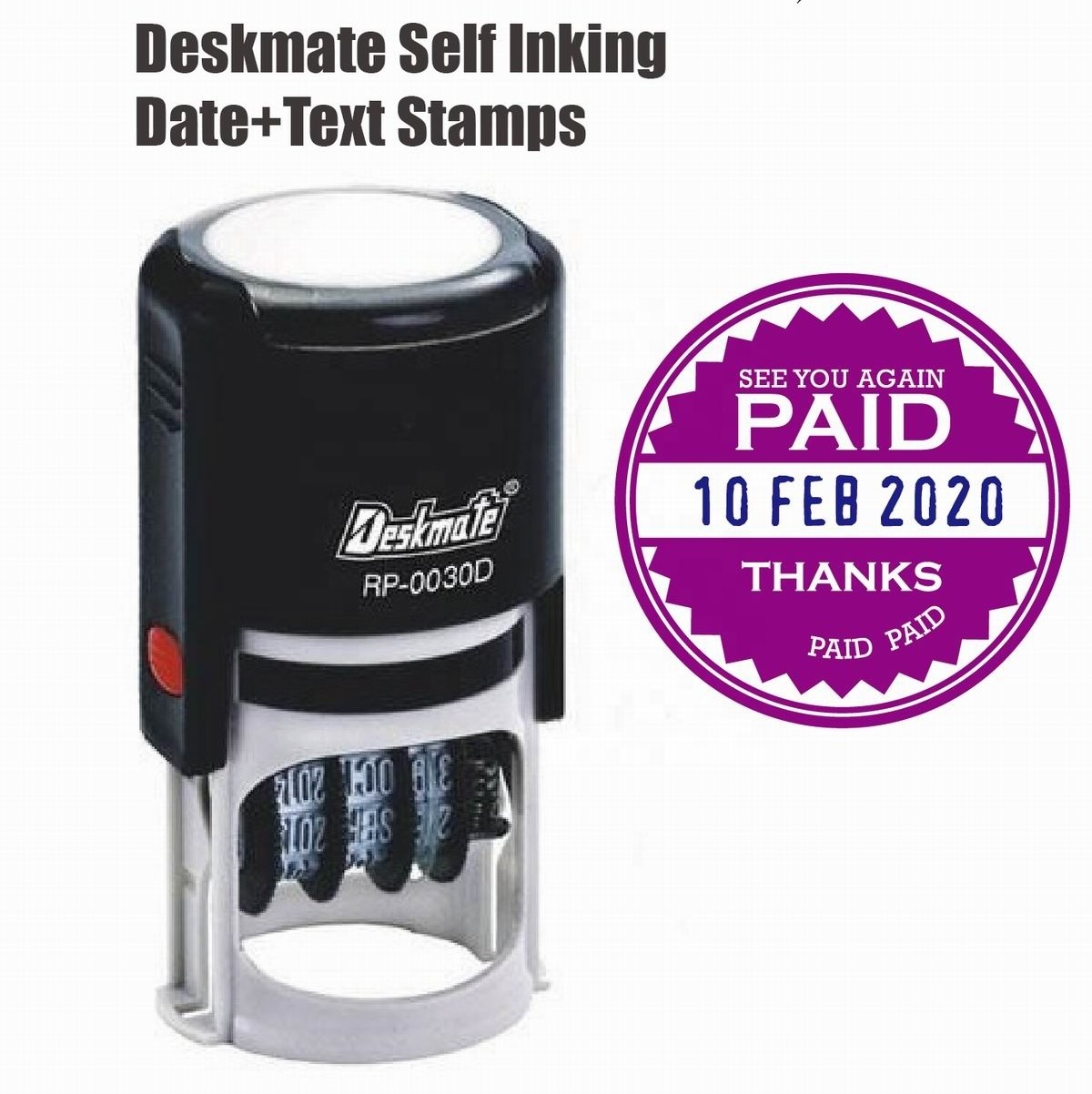 Deskmate Self inking date stamp Dia.45mm  for Customs office Bank deposit Received Paid Faxed inspection stamps