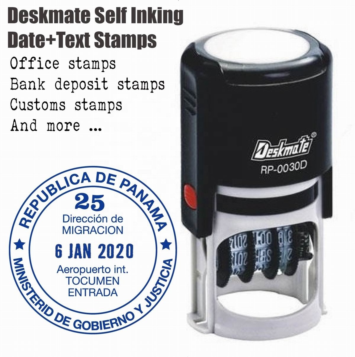 Deskmate Self inking date stamp Dia.45mm  for Customs office Bank deposit Received Paid Faxed inspection stamps