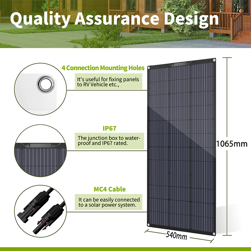 Portable Mono Cell PV 100w Waterproof Photovoltaic Flexible Solar Power Panel Panels For Camping RV Home Use