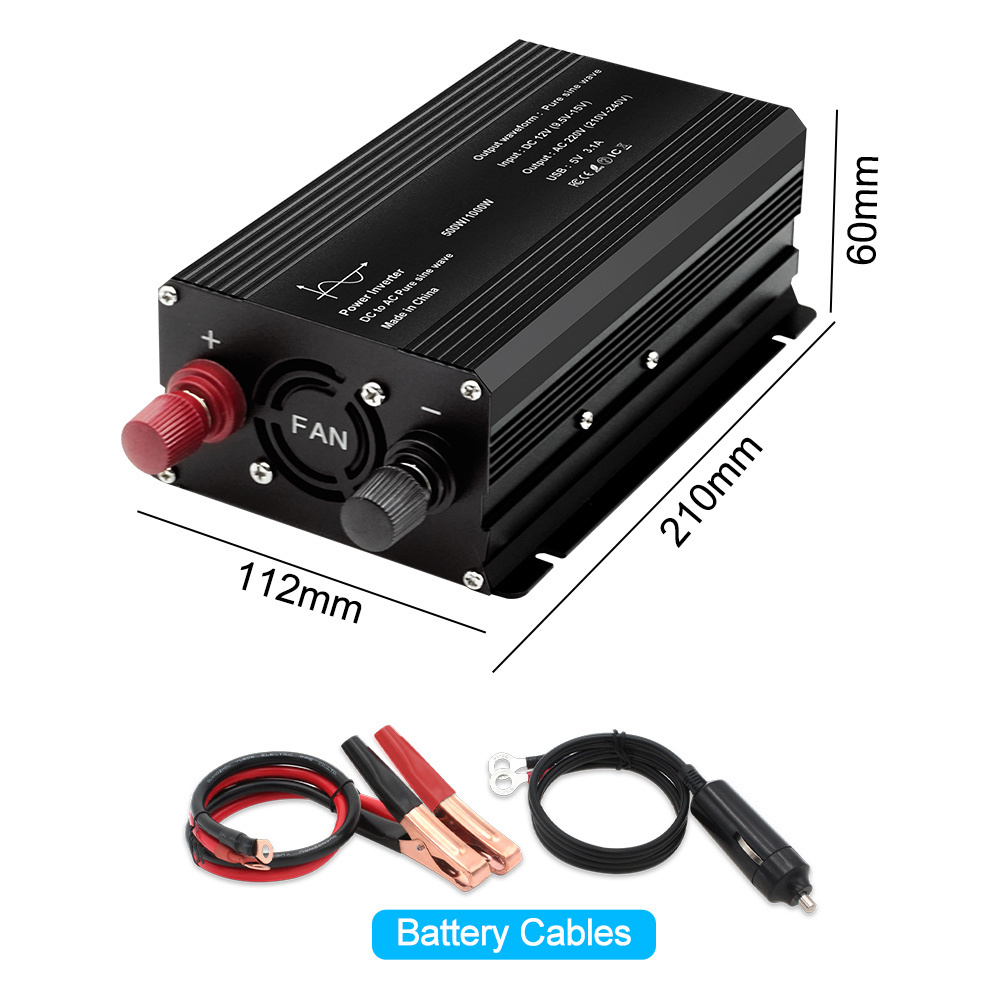 500 watt DC 12v To AC 220v Battery or Cigar Lighter 1000w Pure Sine Wave Inverter