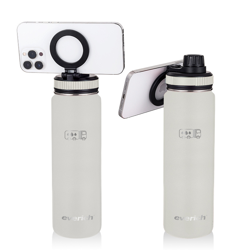 Wholesale Double Wall Vacuum Insulated 304 Stainless Steel Water Bottle with Magnetic Lid Cell Phone Holder