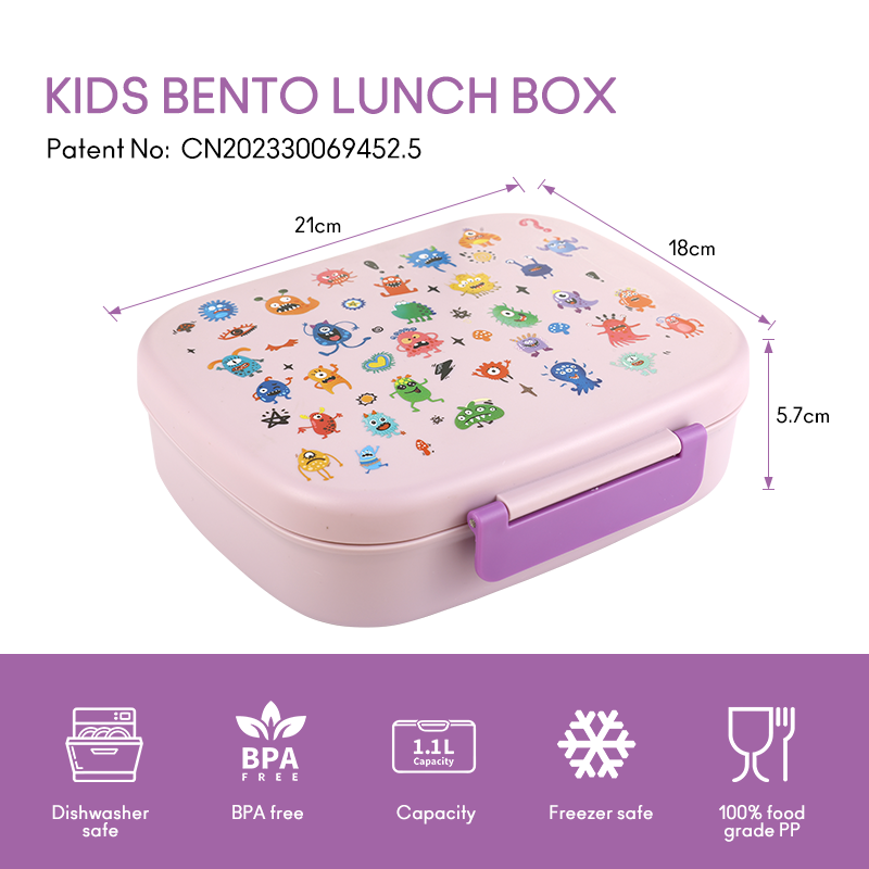 Plastic Children Lunch Box Set School Kids Lunch Box Custom Logo 4 Compartment Cute Square Everich Kitchen Food Storage 7-15days