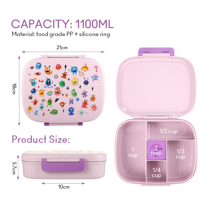 Plastic Children Lunch Box Set School Kids Lunch Box Custom Logo 4 Compartment Cute Square Everich Kitchen Food Storage 7-15days