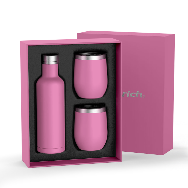 Promotional Gift 750ml Wine Bottle and 12oz Wine Tumbler Cups Stainless Steel Wine Bottle Set with Gift Box