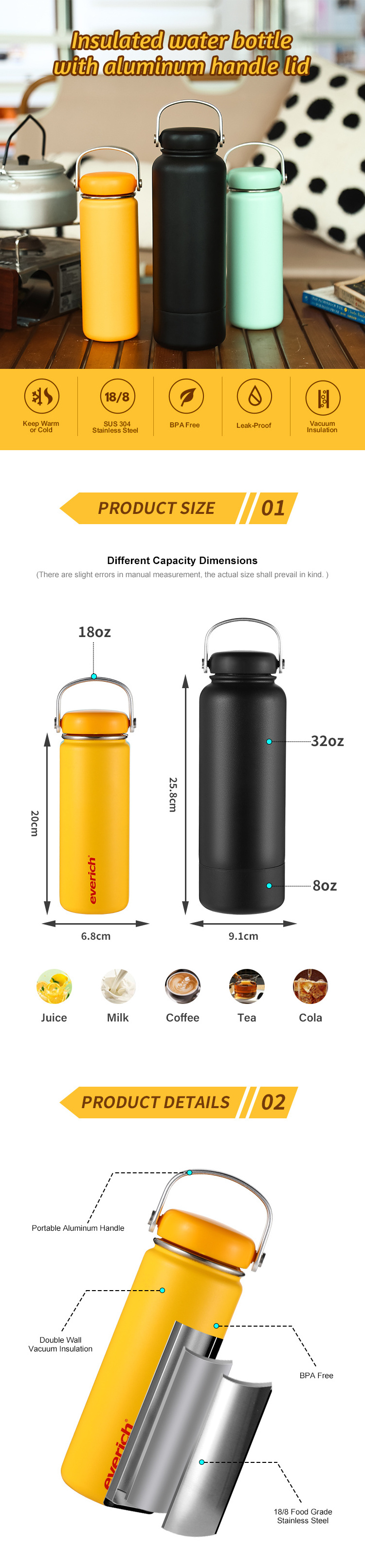 Water Bottle 1 Litre Daily Water Drink Bottle Stainless Steel Bottle Leak Proof Flask