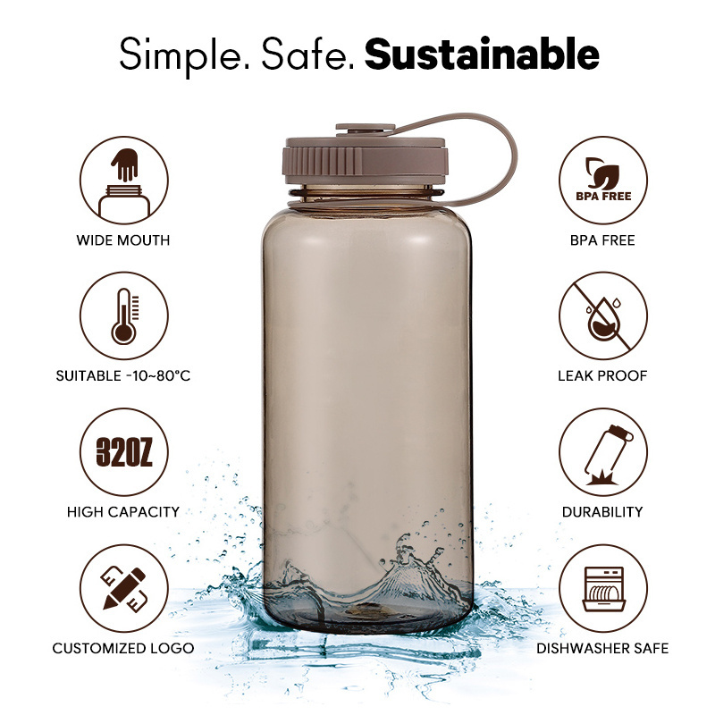 Most Popular Sustain 1L BPA Free Non-Toxic Plastic Tritan Wide Mouth Water Bottle