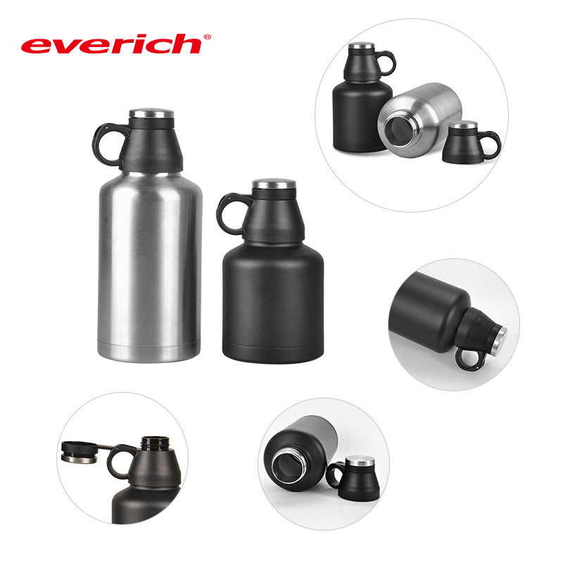 2 Litres Stainless Steel Gym Water Bottle Growler, Metal Vacuum Insulated Water Bottle 48 hours COLD Fitness Drinks Bottle