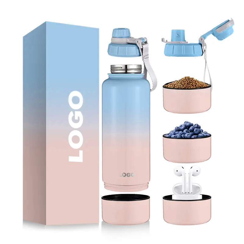 2024 Vacuum Flask Double Wall Stainless Steel Insulated Water Bottles With Phone Holder Lid Tripod Function For Watching Videos