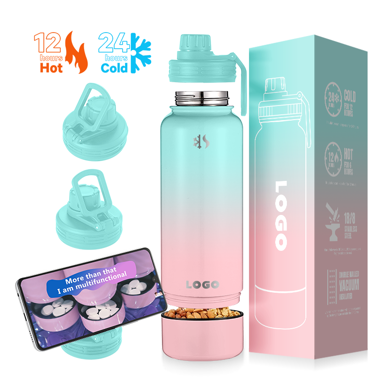 2024 ODM Vacuum Flask Double Wall Stainless Steel Insulated Water Bottles With Phone Holder Lid Tripod Function For Sports