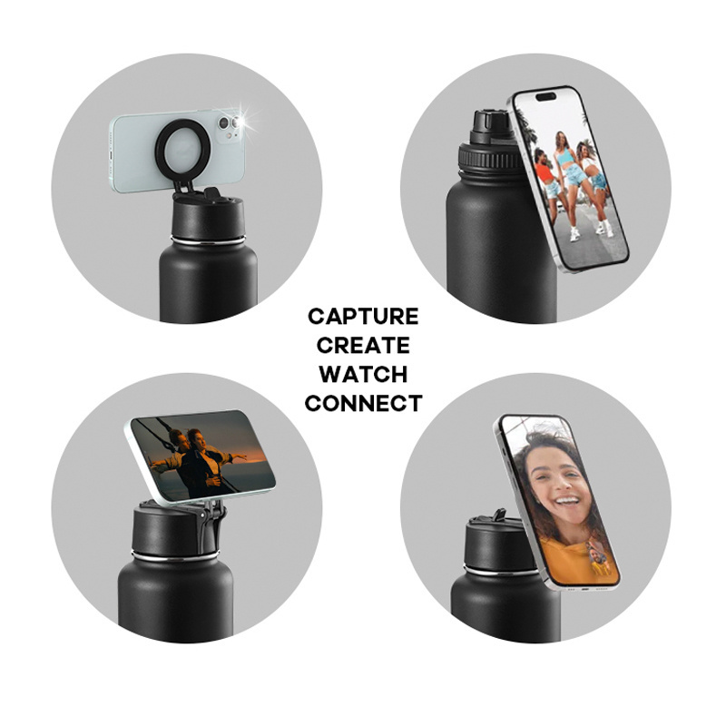 Most Popular Custom Gym Sports Camping Thermal Insulated Wide Mouth Stainless Steel Water Bottle With Magnetic Lid Phone Holder