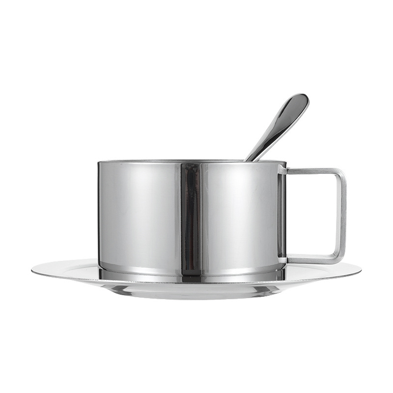 EVERICH stainless steel coffee cup set with spoon and saucer for hotel Tea cup sets