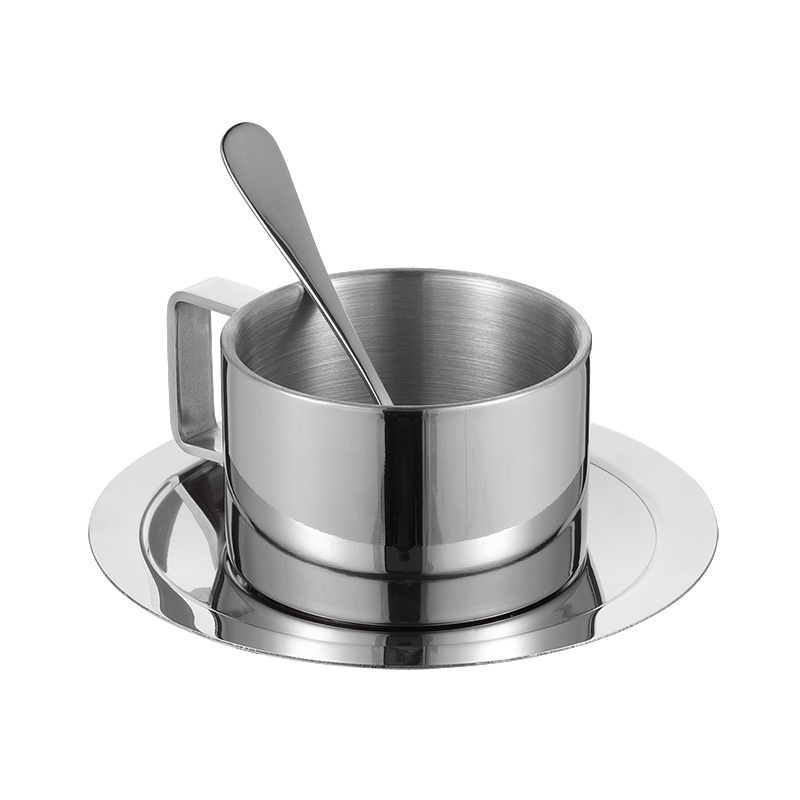 EVERICH stainless steel coffee cup set with spoon and saucer for hotel Tea cup sets